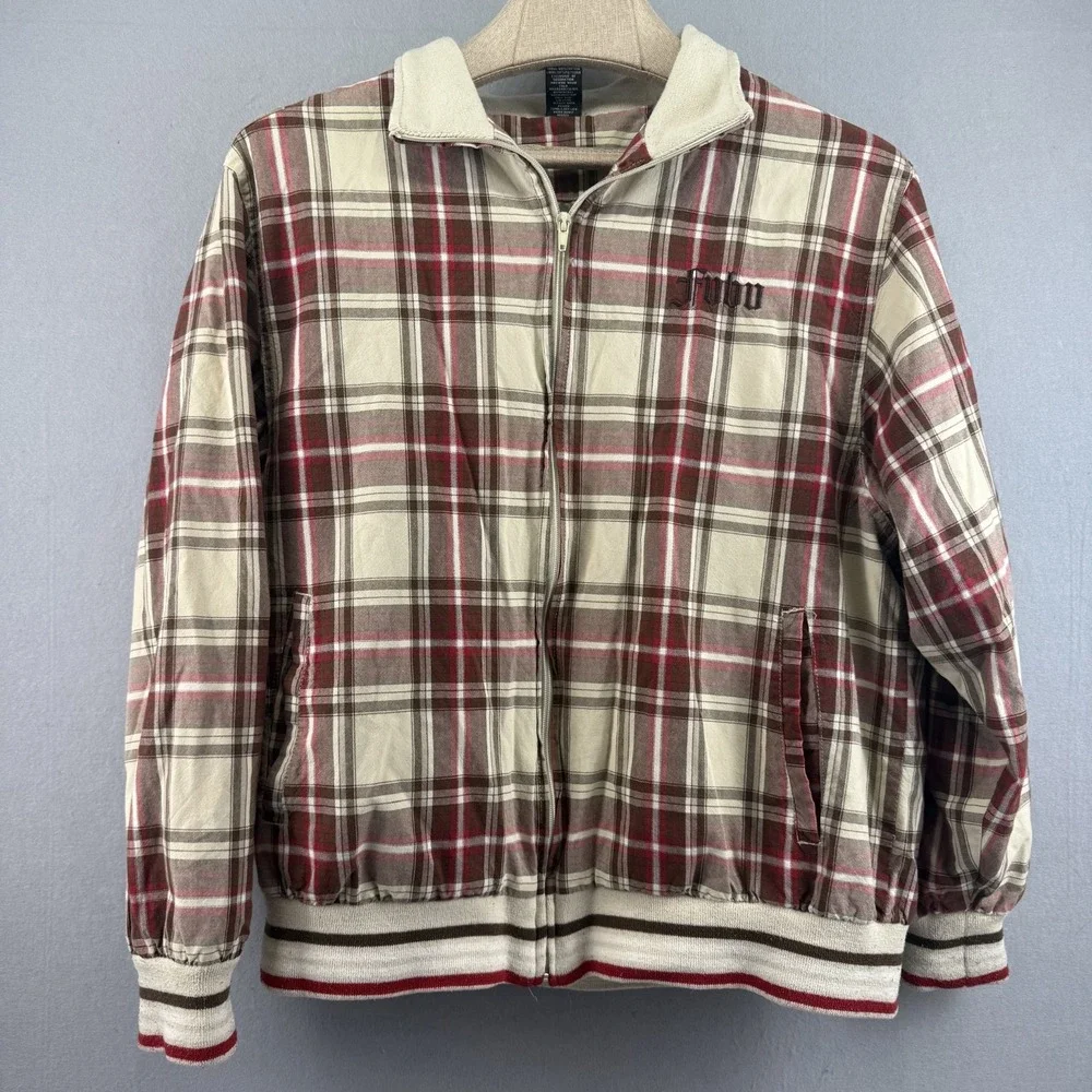 Vtg FUBU The Collection Plaid Bomber Jacket‎ Size M Tan Red Harrington 90s Y2K